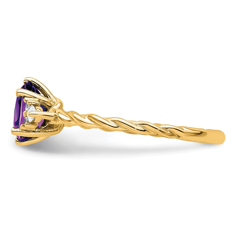 14K Yellow Gold Diamond and 7x5 Oval February/Amethyst Size 7 Twisted Ring