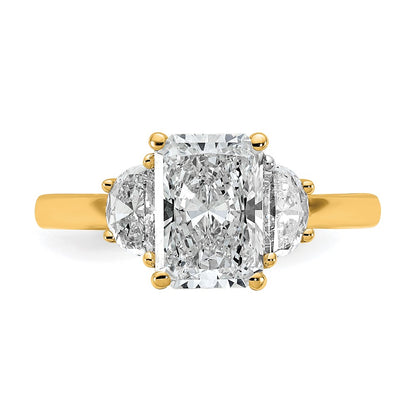 14K Yellow Gold 1/2 carat Lab Grown Diamond VS/SI+ G+ Half Moon 2 carat Radiant Center Semi Mount Engagement Ring