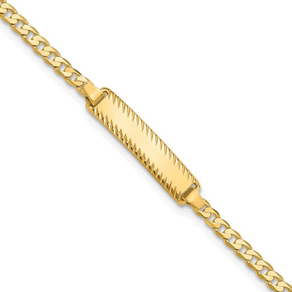 14K Yellow Gold Polished Solid Chain/Solid Plate Curb Link Diamond-cut 20x5mm Plate 7 Inch ID Bracelet