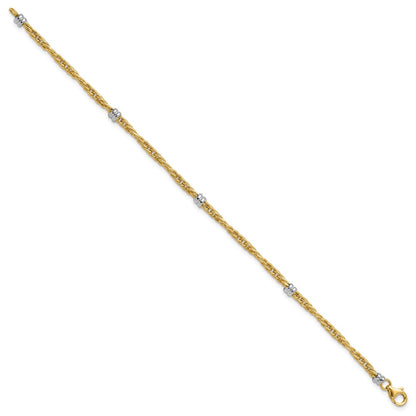 14K Two-Tone Gold Two-tone Polished 3.6mm Fancy Beaded 5-Station 7.5 Inch Bracelet