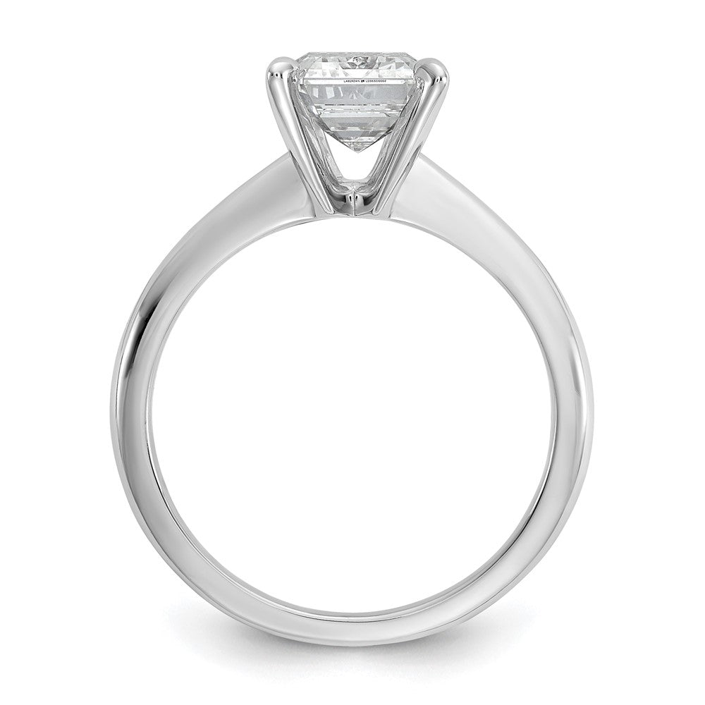 14K White Gold 2 1/2 carat Lab Grown Diamond VS+ F+ Emerald Solitaire Complete Engagement Ring