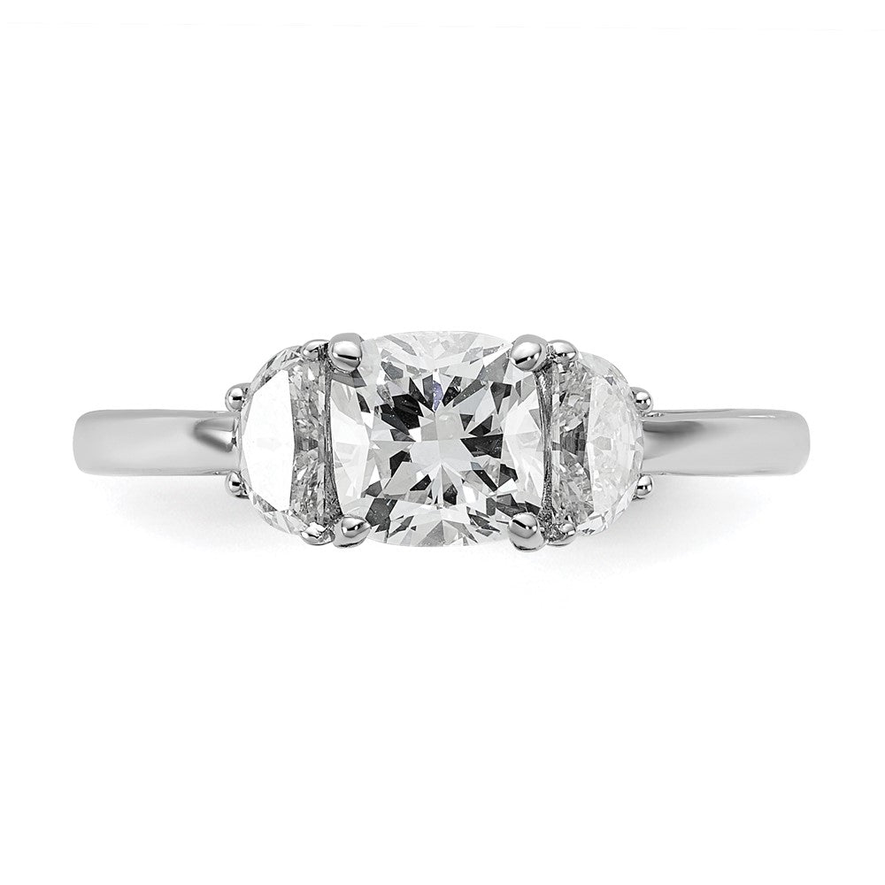 14K White Gold 1 3/8 carat Certified Lab Grown Diamond VS/SI+ G+ Complete Cushion and Half Moon Three Stone Engagement Ring