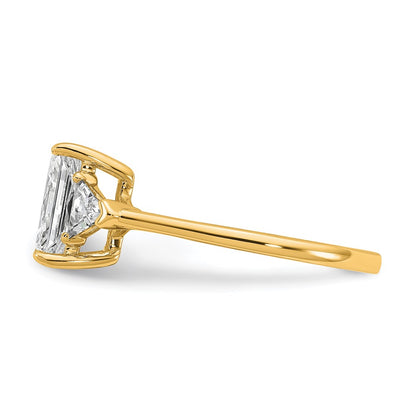 14K Yellow Gold 2 carat Certified Lab Grown Diamond VS/SI+ G+ Radiant and Triangle Complete Three Stone Engagement Ring