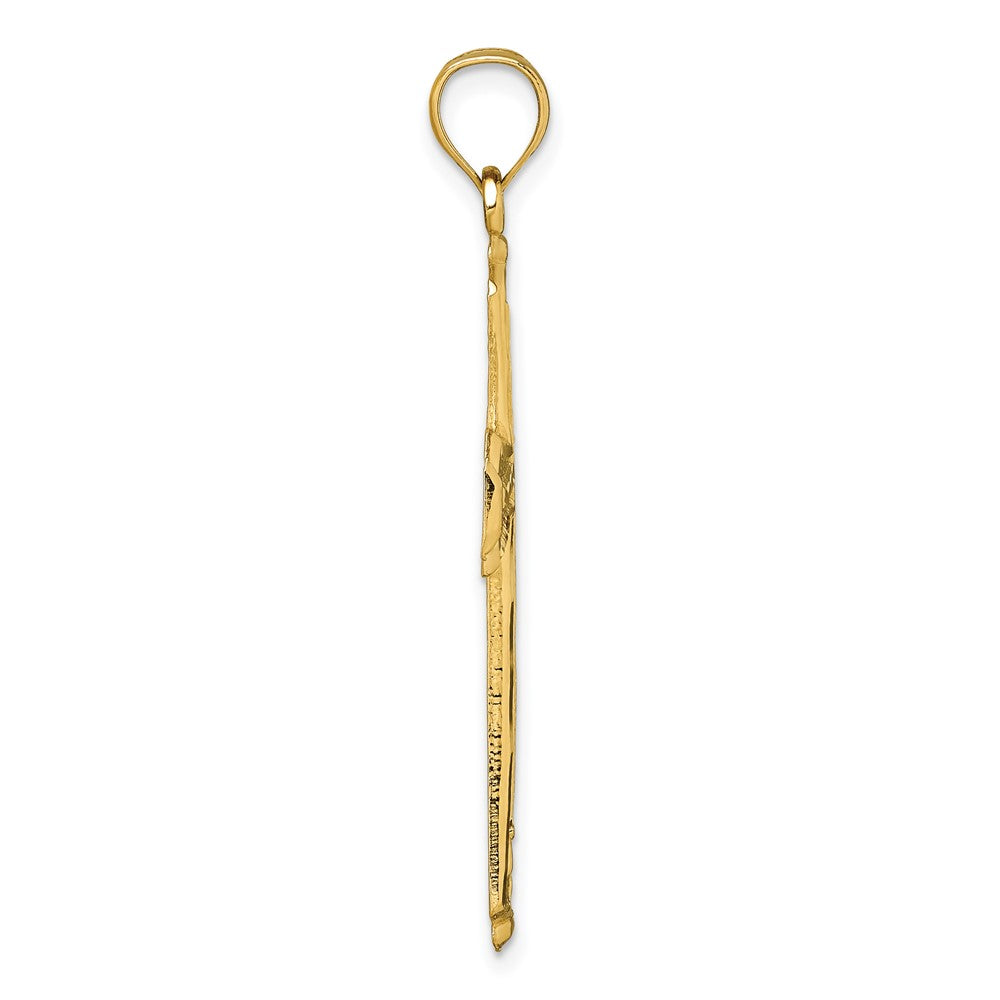 14K Yellow Gold Polished Diamond-cut Textured Fancy Cross Pendant