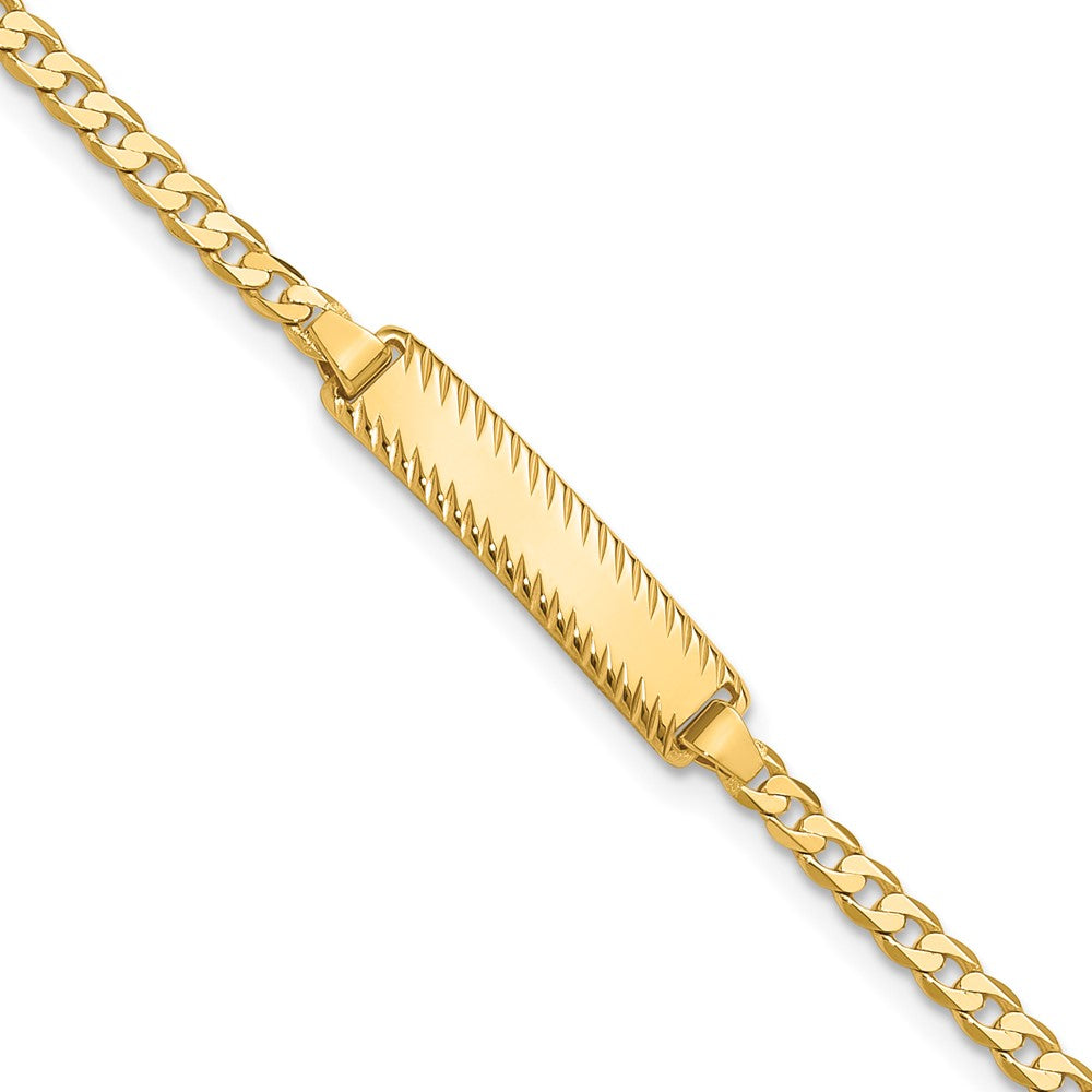 14K Yellow Gold Polished Solid Chain/Solid Plate Curb Link Diamond-cut 20x5mm Plate 8 Inch ID Bracelet