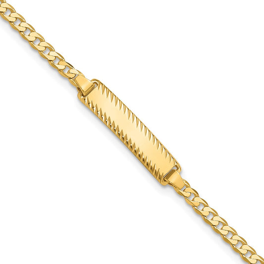 14K Yellow Gold Polished Solid Chain/Solid Plate Curb Link Diamond-cut 20x5mm Plate 8 Inch ID Bracelet