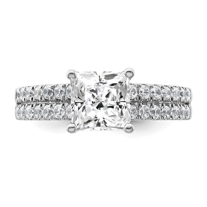 14K White Gold 2 carat Certified Lab Grown Diamond VS/SI+ G+ Princess Complete Engagement Ring