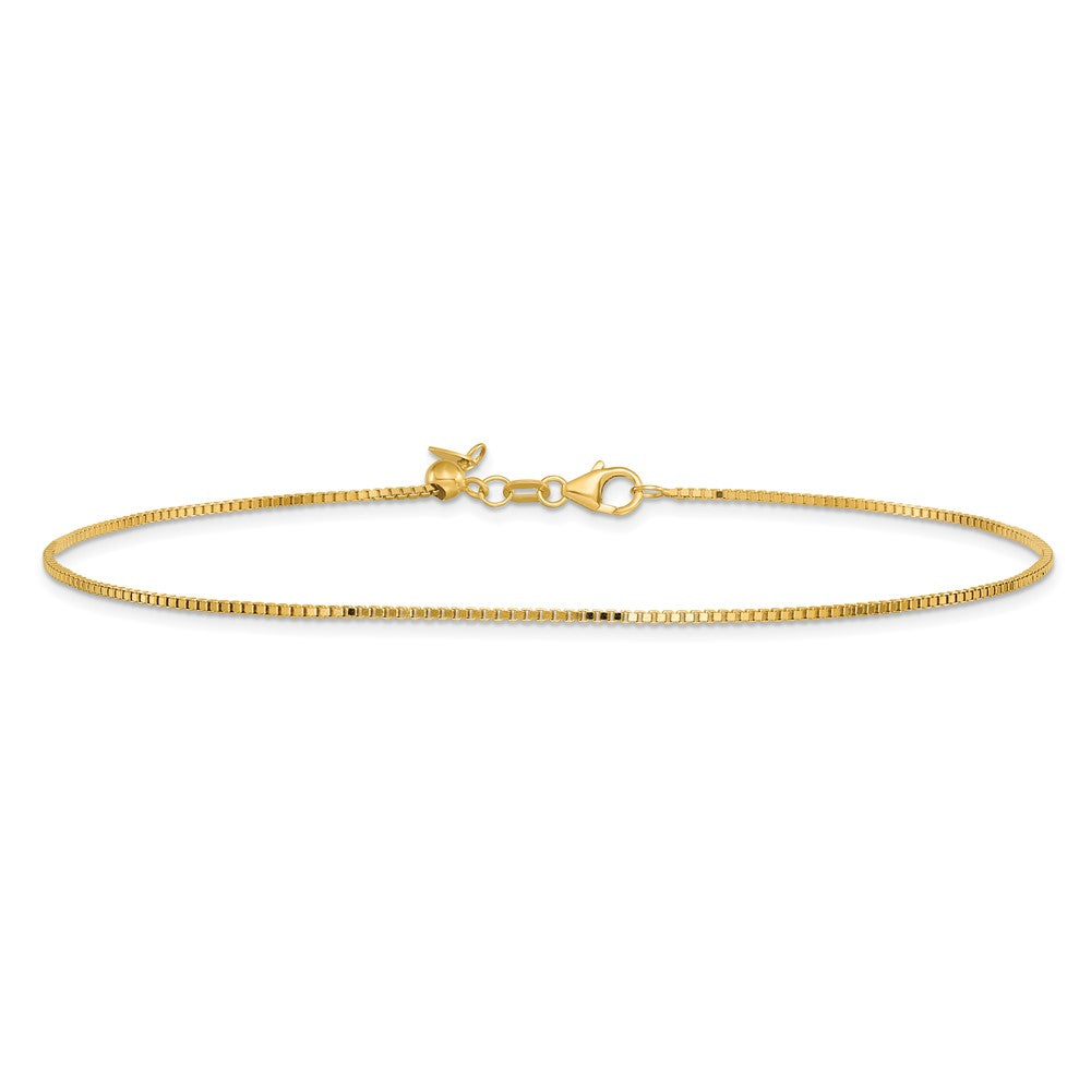 14K Yellow Gold Polished Adjustable Box Chain Anklet