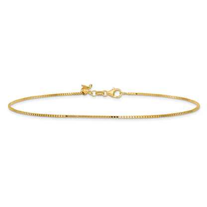 14K Yellow Gold Polished Adjustable Box Chain Anklet