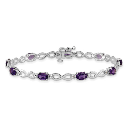 14K White Gold Complete Oval Amethyst and Diamond Infinity Link 7 Inch Bracelet