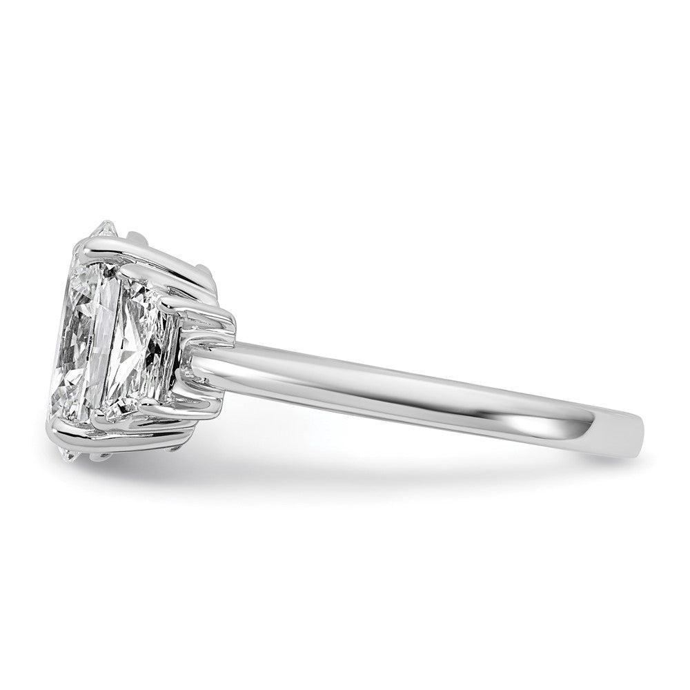 14K White Gold 2 3/4 carat Certified Lab Grown Diamond VS+ F+ Oval and Trapezoid Complete Three Stone Engagement Ring