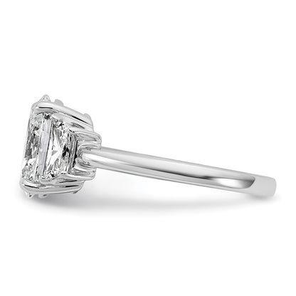 14K White Gold 2 3/4 carat Certified Lab Grown Diamond VS+ F+ Oval and Trapezoid Complete Three Stone Engagement Ring