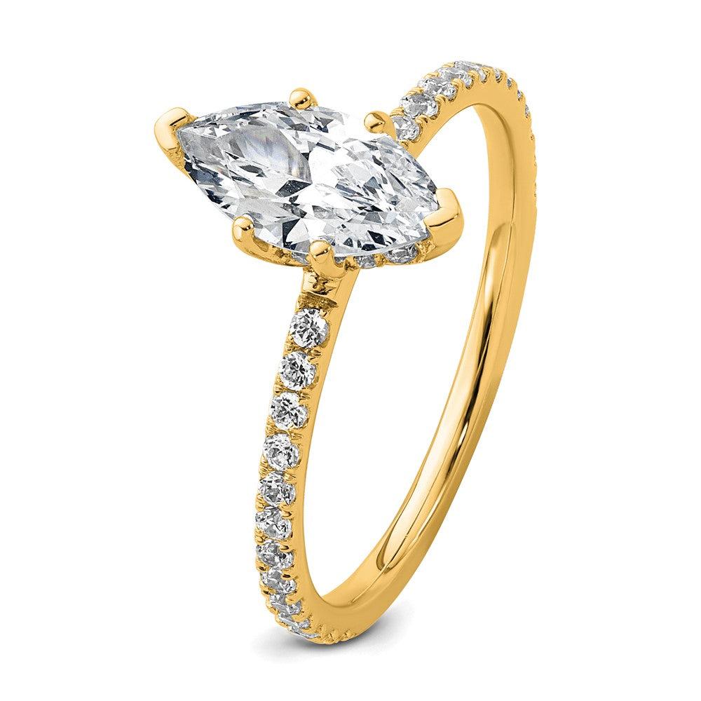 14K Yellow Gold 1 3/8 carat Certified Lab Grown Diamond VS/SI+ G+ Marquise Complete Solitaire with Flair Engagement Ring