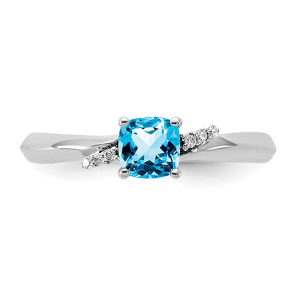 14K White Gold Polished Diamond and Blue Topaz Fashion Ring