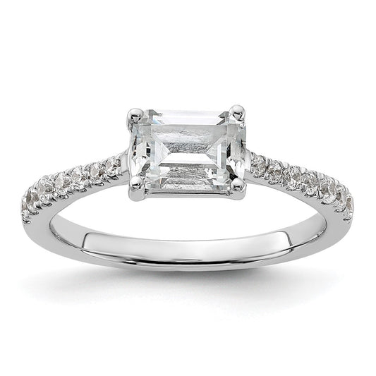 14K White Gold East West (Holds 1 carat (6.9x5.2mm) Emerald-cut Center) 1/4 carat Diamond Semi-Mount Engagement Ring