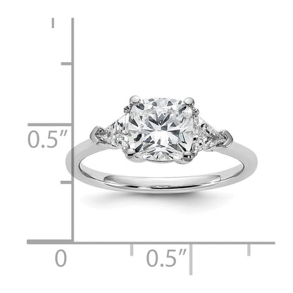 14K White Gold 2 carat Certified Lab Grown Diamond VS/SI+ G+ Cushion and Triangle Complete Three Stone Engagement Ring