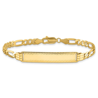 14K Yellow Gold Polished Solid Chain/Solid Plate Figaro Link Diamond-cut 32.5x6.5mm Plate 8 Inch ID Bracelet