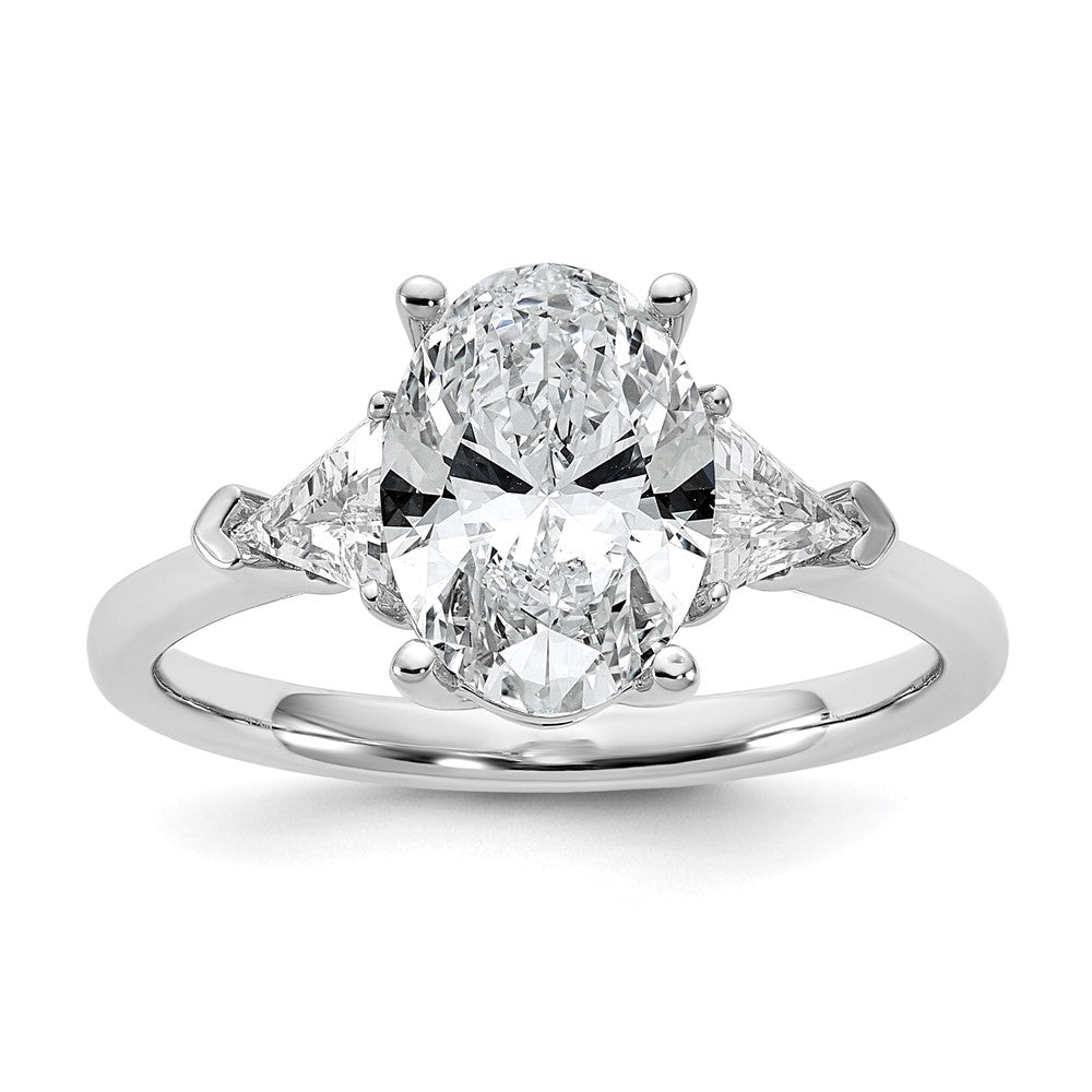 14K White Gold 1/2 carat Lab Grown Diamond VS/SI+ G+ Trillion and 2 carat Oval Center Semi Mount Three Stone Engagement Ring