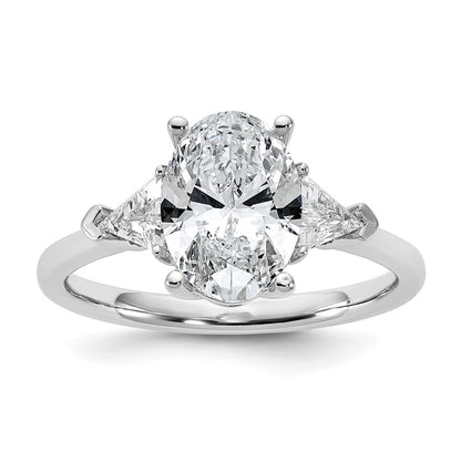 14K White Gold 1/2 carat Lab Grown Diamond VS/SI+ G+ Trillion and 2 carat Oval Center Semi Mount Three Stone Engagement Ring