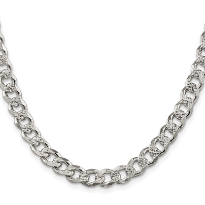 Sterling Silver Rhodium-plated 7.5mm Pav‚ Curb 26 Inch Chain