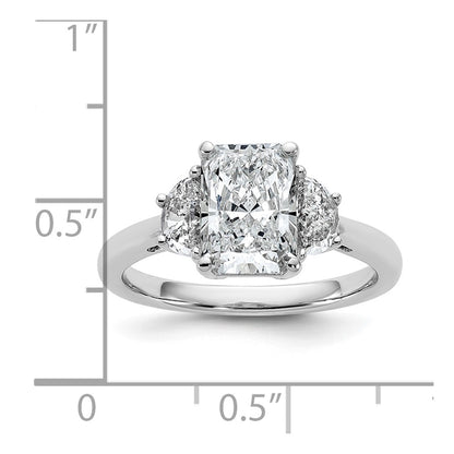 14K White Gold 2 1/2 carat Certified Lab Grown Diamond VS/SI+ G+ Radiant and Half Moon Complete Three Stone Engagement Ring