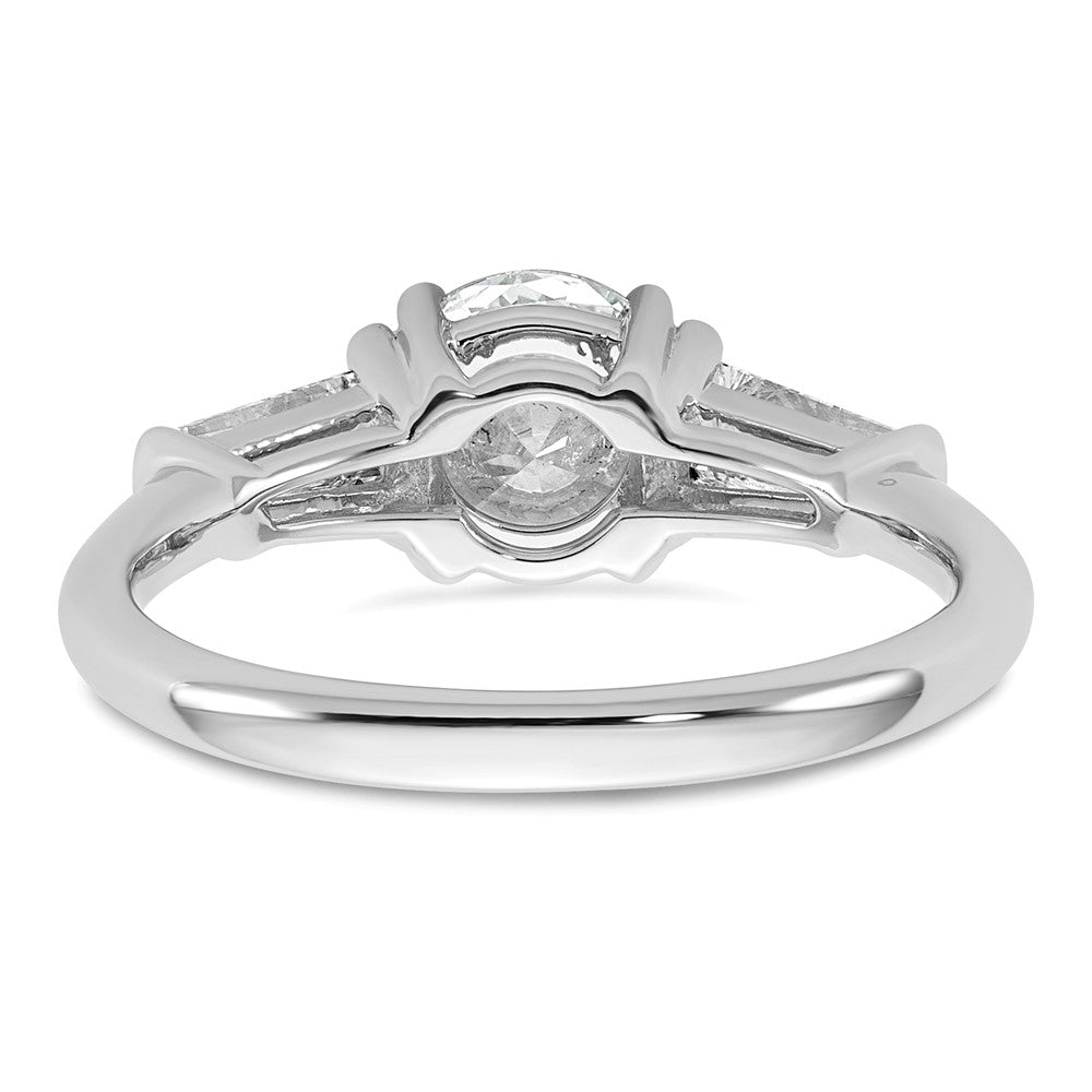 14K White Gold 1 1/2 carat Lab Grown Diamond VS+ F+ Round and Tapered Baguette Complete Three Stone Engagement Ring