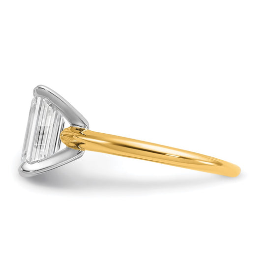 14K Two-Tone Gold Two-tone 2 1/2 carat Lab Grown Diamond VS+ F+ Emerald Solitaire Complete Engagement Ring