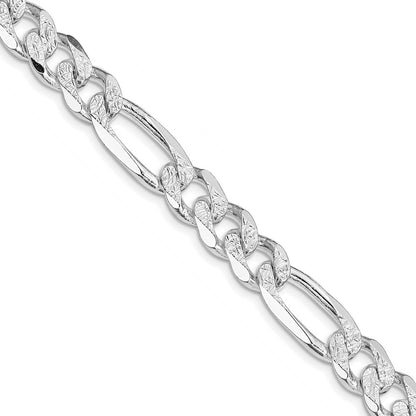 Sterling Silver Rhodium-plated 9.5mm Pav‚ Flat Figaro 26 Inch Chain