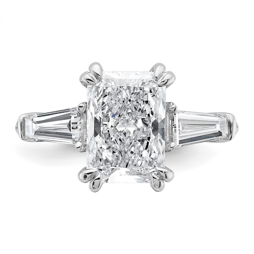 14K White Gold 3 3/4 carat Certified Lab Grown Diamond VS+ F+ Radiant with Tapered Baguette Sides Complete Engagement Ring