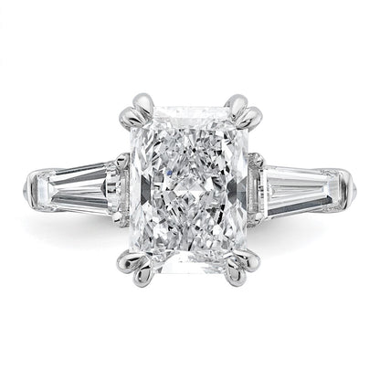 14K White Gold 3 3/4 carat Certified Lab Grown Diamond VS+ F+ Radiant with Tapered Baguette Sides Complete Engagement Ring