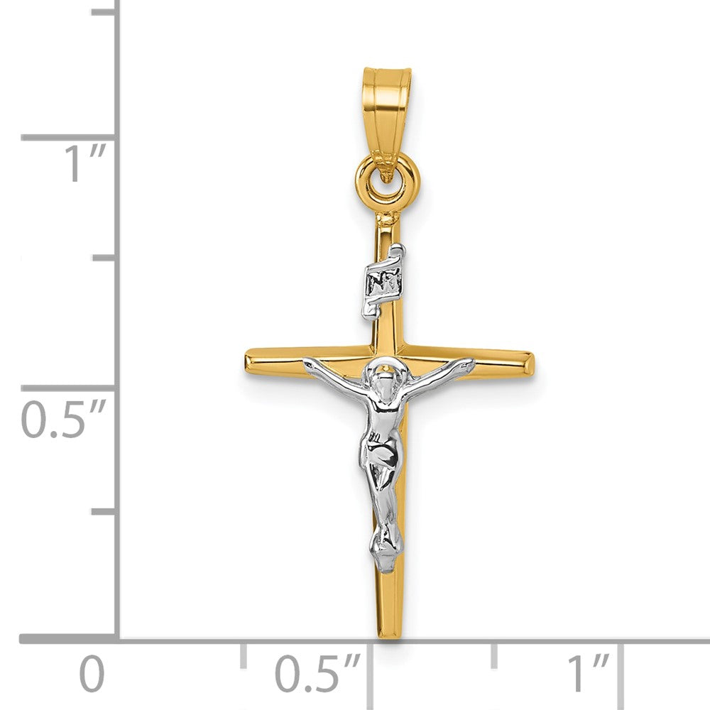 14K Yellow Gold with Rhodium Polished INRI Crucifix Cross Pendant