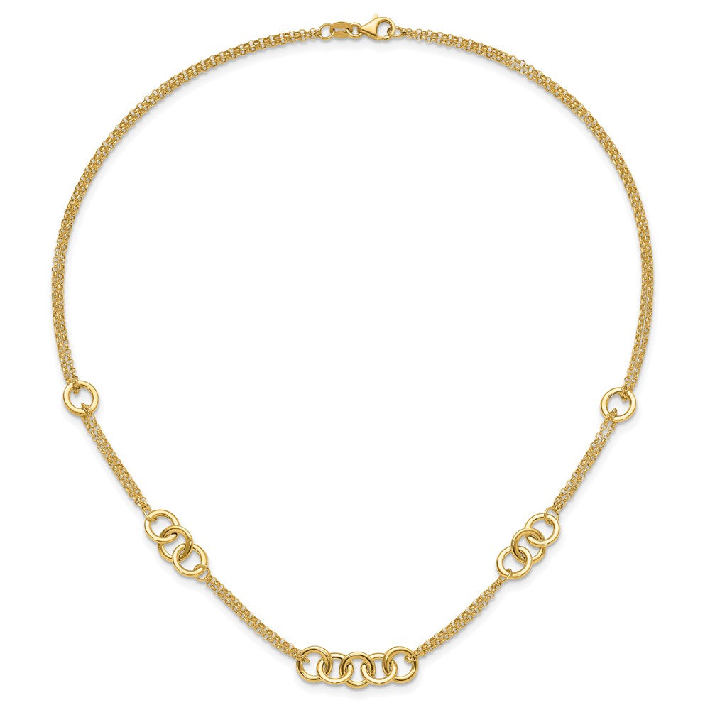 14K Yellow Gold Polished Linked Circles with Chain 5-Station 17 Inch Necklace