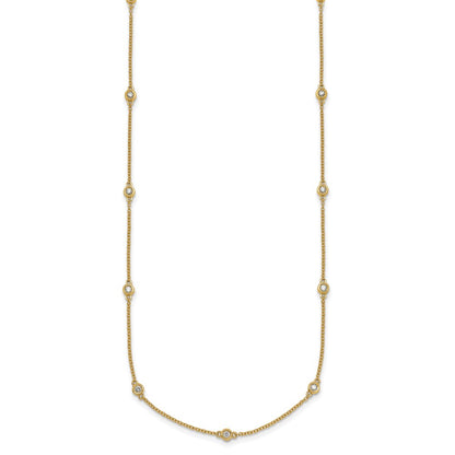14K Yellow Gold Complete 3/8 carat Bezel-set Diamond and Cable Chain 15-Station 18 Inch Necklace