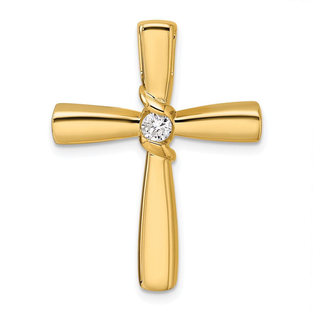 14K Yellow Gold Polished 1/6 carat Diamond Cross Chain Slide