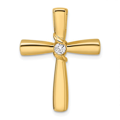 14K Yellow Gold Polished 1/6 carat Diamond Cross Chain Slide