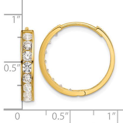 14K Yellow Gold Polished CZ 4x20mm Huggie Hoop Earrings