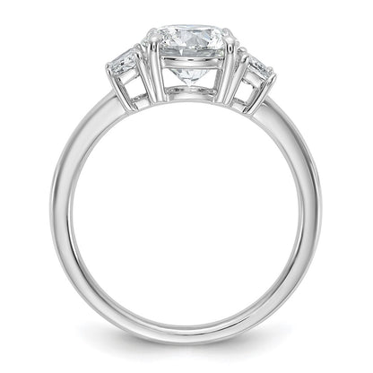 14K White Gold 1 7/8 carat Lab Grown Diamond VS+ F+ Round with Trapezoid Sidestones Complete Engagement Ring