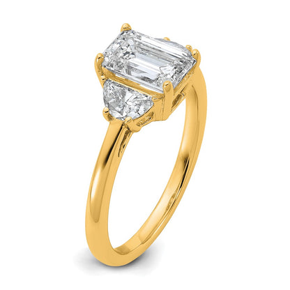 14K Yellow Gold 1/2 carat Lab Grown Diamond VS/SI+ G+ Semi Mount Emerald and Half Moon Three Stone Engagement Ring