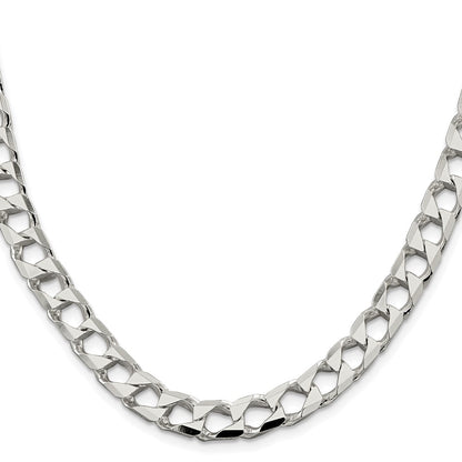 Sterling Silver Rhodium-plated 8.6mm D/C Square Curb 22 Inch Chain