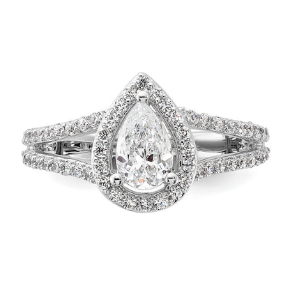 True Origin 14K White Gold 5/8 carat Lab Grown Diamond VS/SI  D E F  Semi Mount Pear Halo Engagement Ring