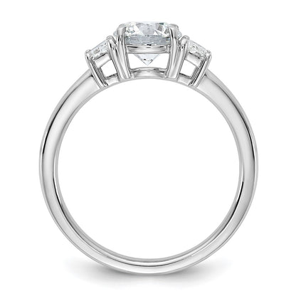 14K White Gold 1 3/8 carat Lab Grown Diamond VS+ F+ Round with Trapezoid Sidestones Complete Engagement Ring
