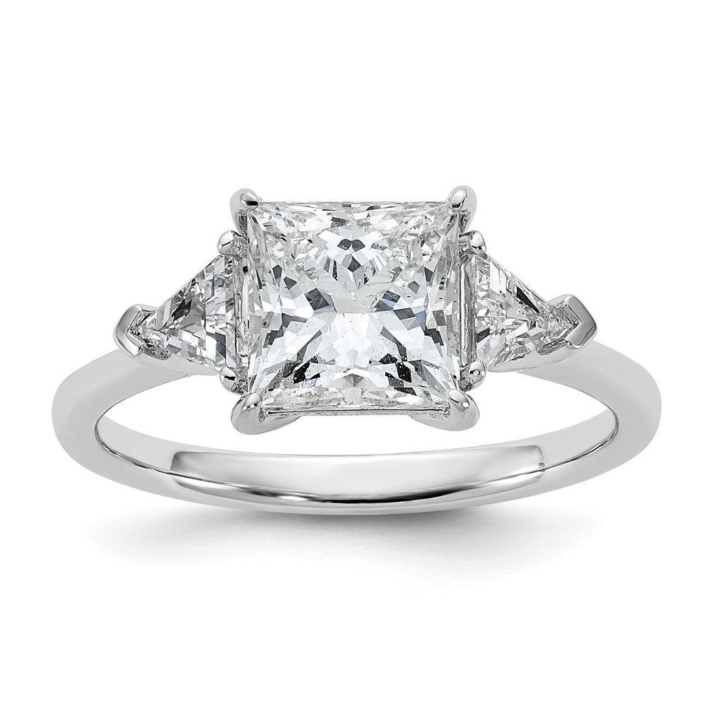 14K White Gold 1/2 carat Lab Grown Diamond VS+ F+ Trillion and 2 carat Princess Center Semi Mount Three Stone Engagement Ring