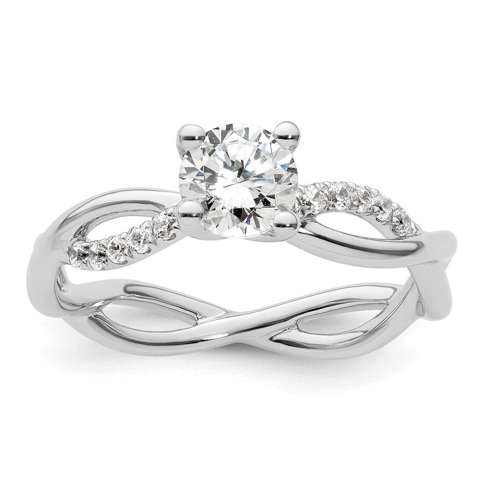 14K White Gold Criss-Cross (Holds 3/4 carat (5.8mm) Round Center) 1/5 carat Diamond Semi-mount Engagement Ring