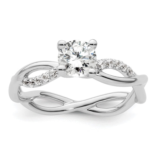 14K White Gold Criss-Cross (Holds 3/4 carat (5.8mm) Round Center) 1/5 carat Diamond Semi-mount Engagement Ring