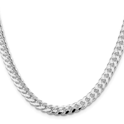 Sterling Silver Rhodium-plated 7mm Domed w/ Side D/C Curb 26 Inch Chain