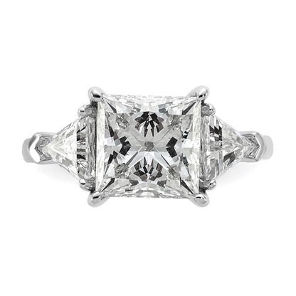 14K White Gold 1 1/8 carat Lab Grown Diamond VS/SI+ G+ Trillion and 3 carat Princess Center Semi Mount Three Stone Engagement Ring