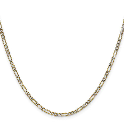 14K Yellow Gold 2.3mm Semi-solid with Rhodium Pav‚ Figaro Chain Necklace