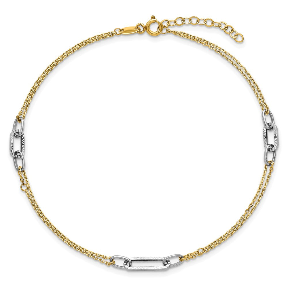 14K Two-Tone Gold Two-tone Polished Diamond-cut 3-Station 9 Inch Plus 1 Inch Extender - Total 10 Inch Anklet