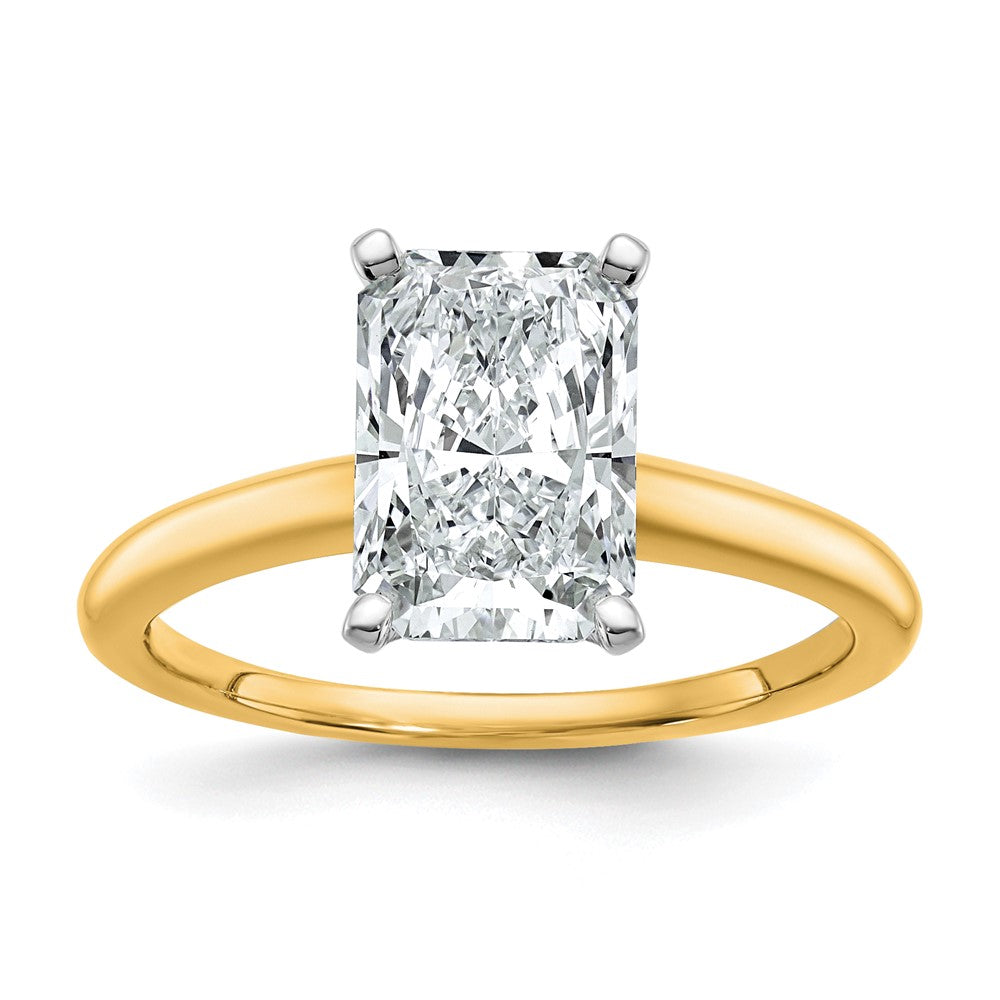 14K Two-Tone Gold Two-tone 2 1/2 carat Lab Grown Diamond VS+ F+ Radiant Solitaire Complete Engagement Ring