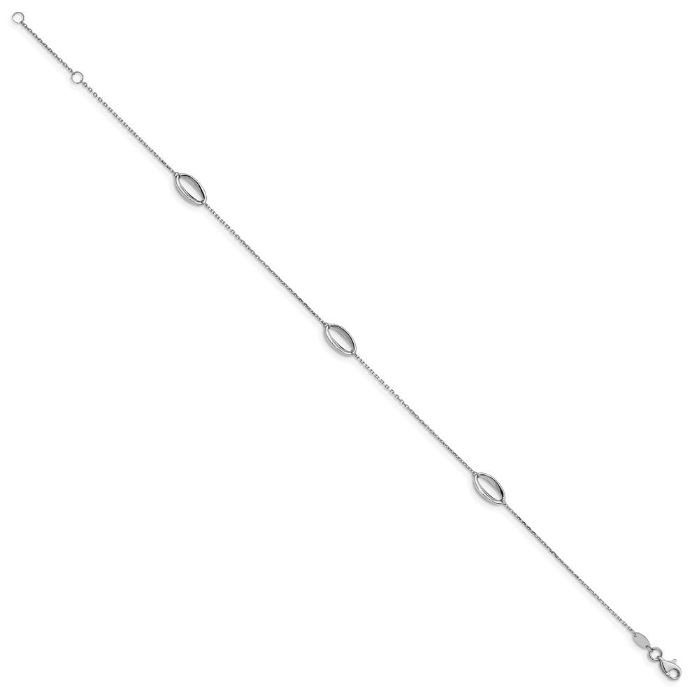 14K White Gold Ovals 3-Station 10 Inch Plus 1 Inch Extender - Total 11 Inch Anklet